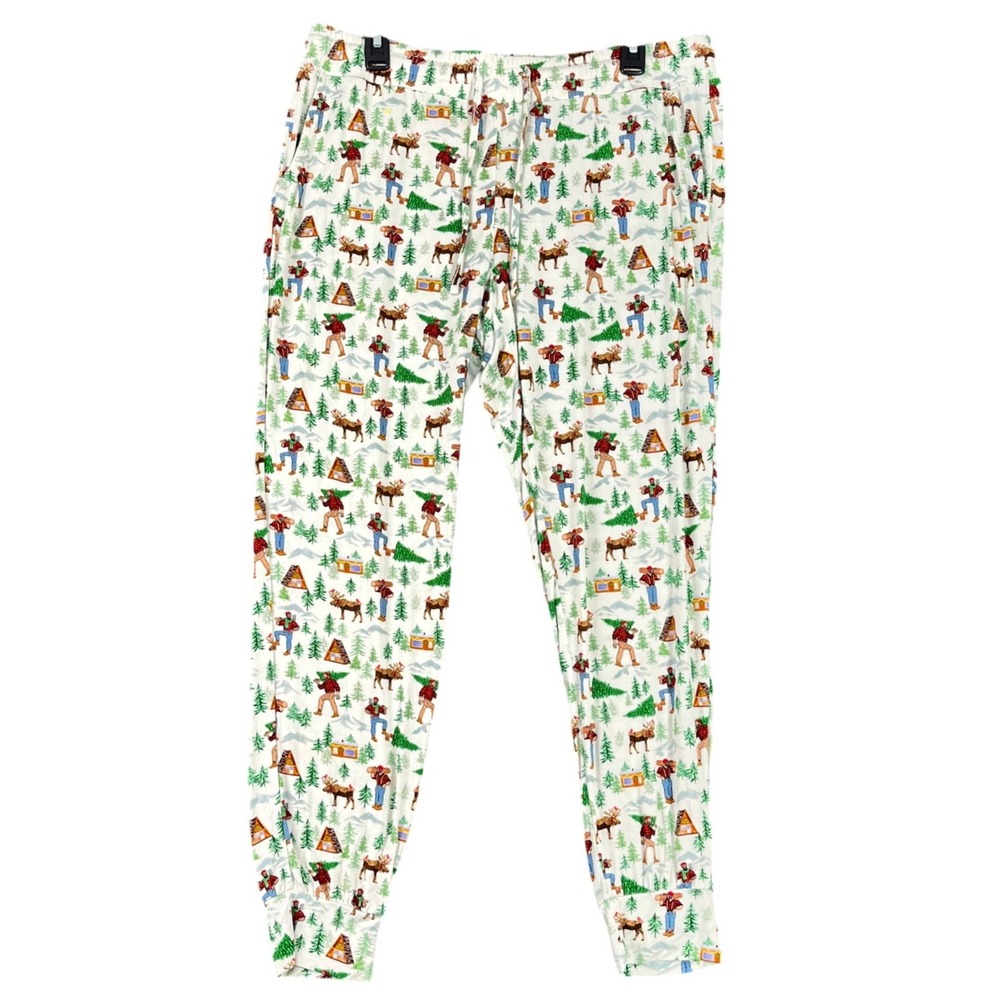 Free Birdees Bamboo Viscose Pajama Joggers Lumberjack Moose Print L Womens‎